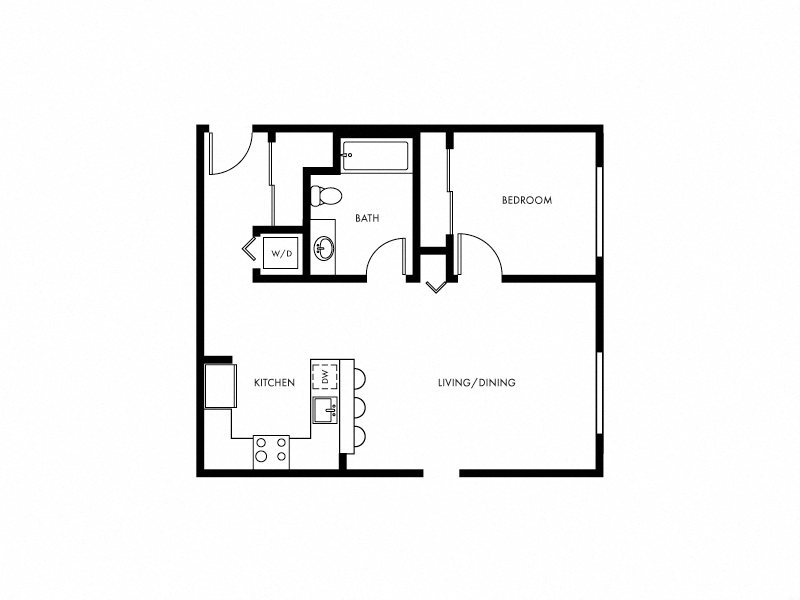 Floor plan for 1 bed, 1 bath, 740 sqft