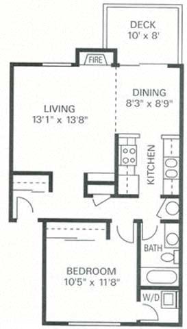 Floor plan for 1 bed, 1 bath, 706 sqft