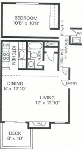 Floor plan for 1 bed, 1 bath, 695 sqft