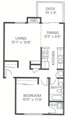 Floor plan for 1 bed, 1 bath, 720 sqft