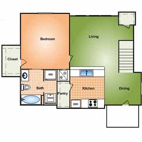 Floor plan for 1 bed, 1 bath, 814 sqft