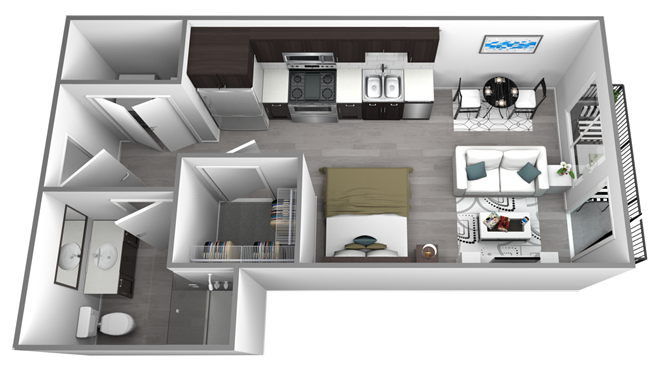 Floor plan for studio, 1 bath, 388 sqft