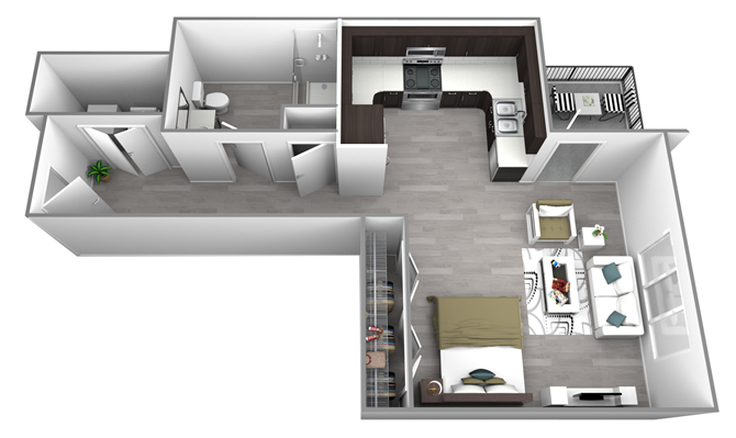 Floor plan for studio, 1 bath, 505 sqft