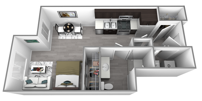 Floor plan for studio, 1 bath, 457 sqft