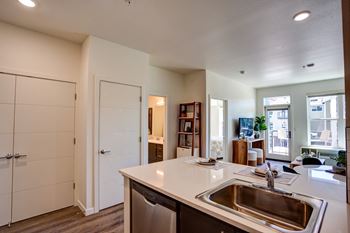 Kitchen area with sink and countet