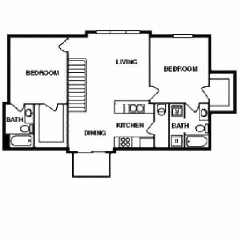 Floor plan for 2 beds, 2 baths, 1050 sqft