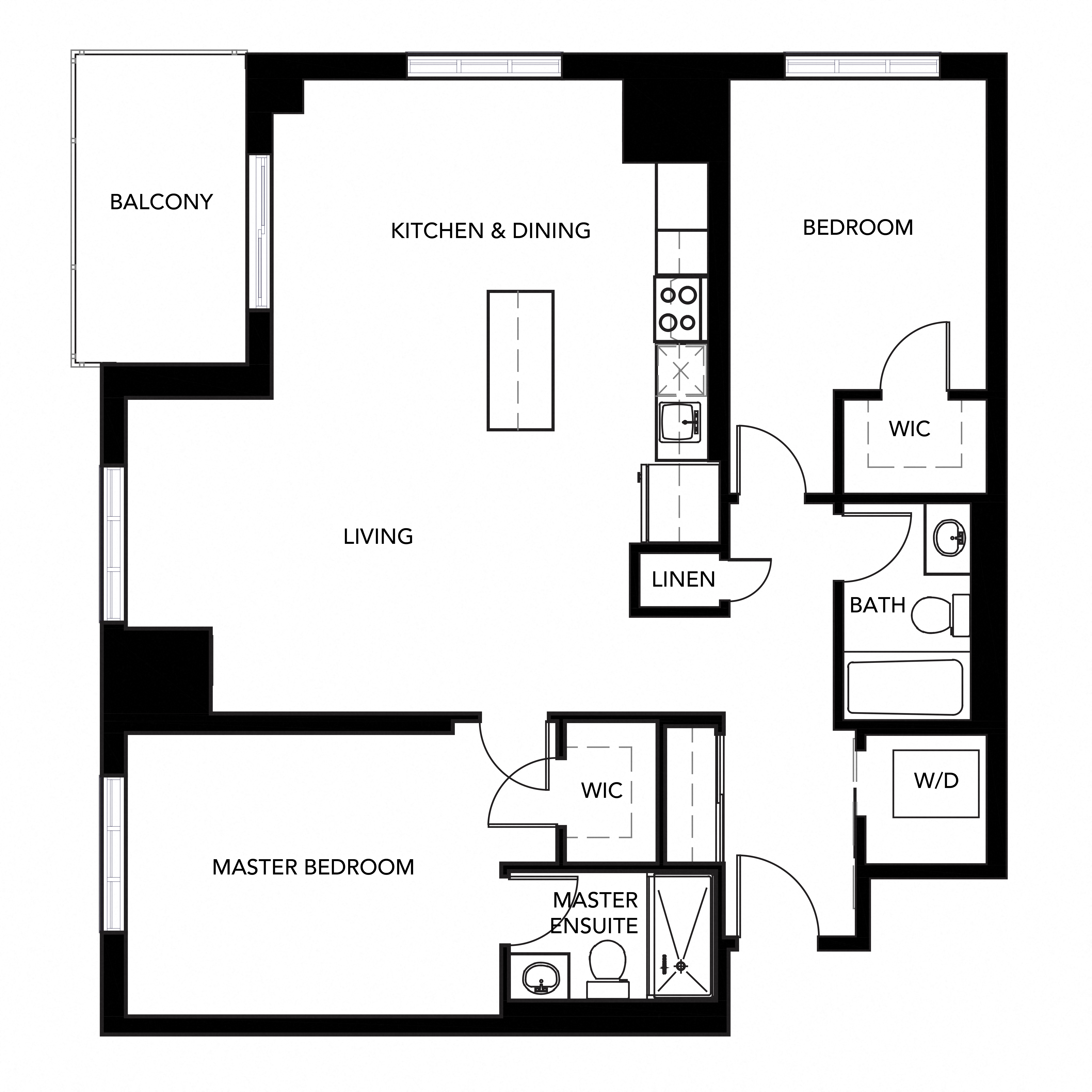 Floor plan for 2 beds, 2 baths, 1198 sqft