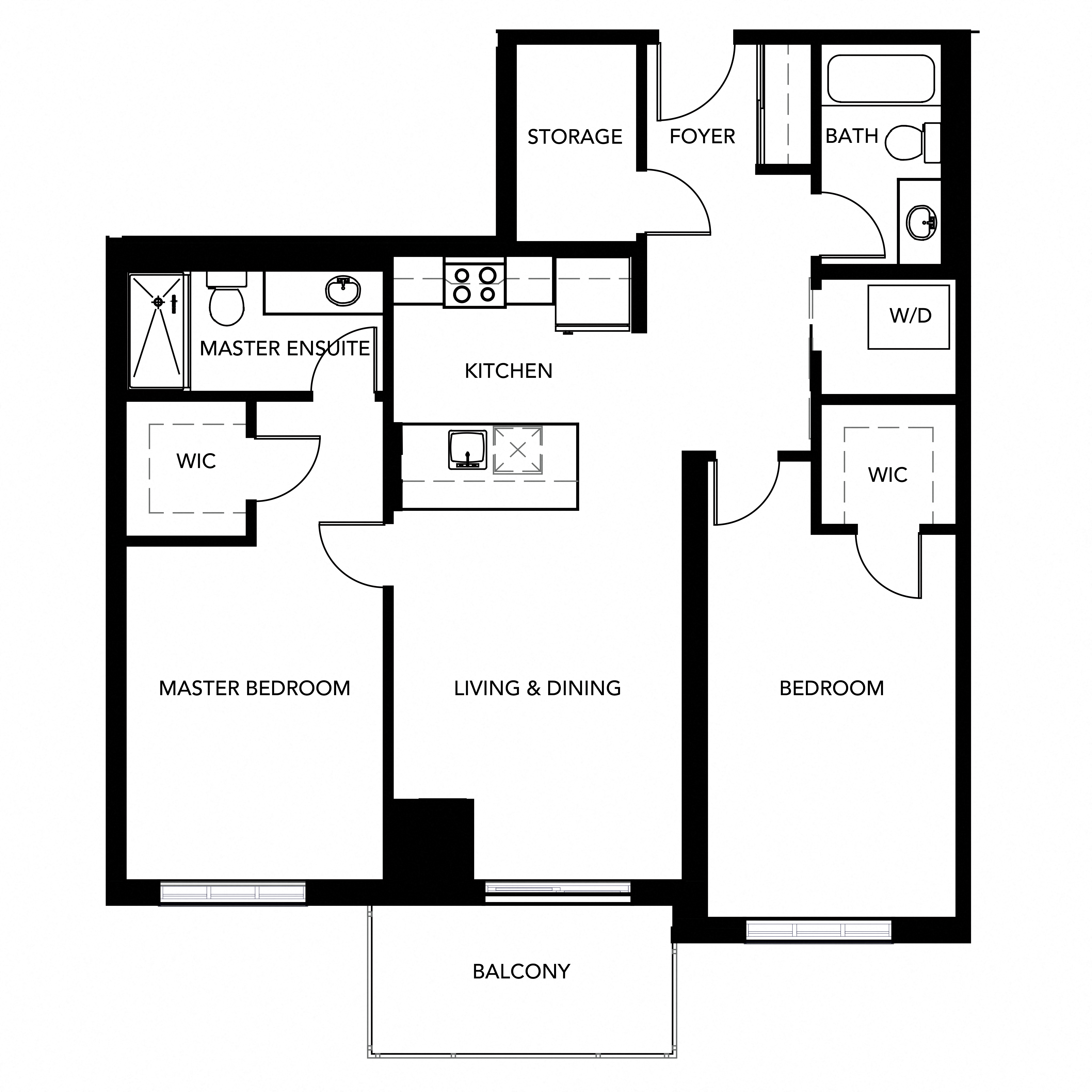 Floor plan for 2 beds, 2 baths, 1089 sqft