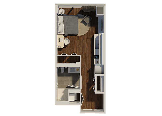 Floor plan for studio, 1 bath, 401 sqft