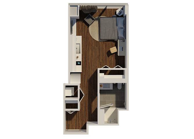 Floor plan for studio, 1 bath, 400 sqft