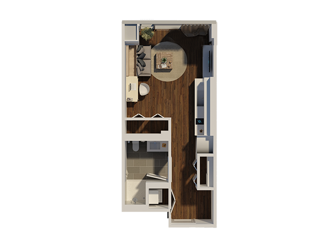 Floor plan for studio, 1 bath, 380 sqft