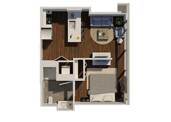 Floor plan for 1 bed, 1 bath, 506 sqft