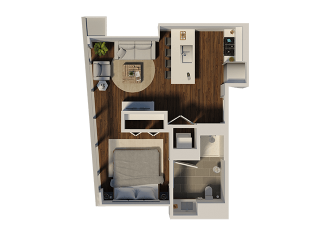 Floor plan for 1 bed, 1 bath, 466 sqft