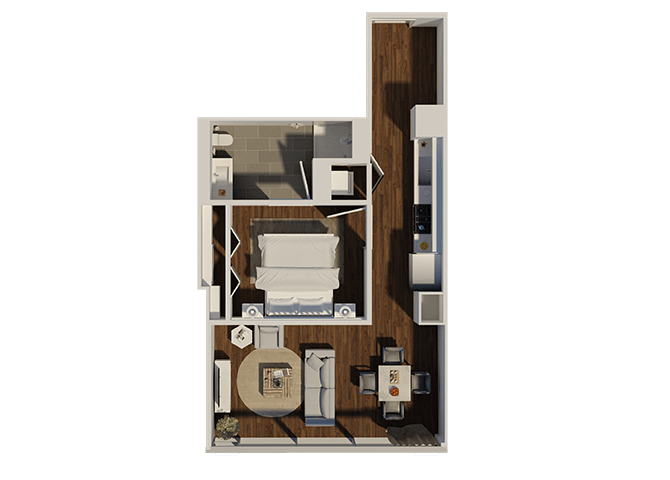 Floor plan for 1 bed, 1 bath, 650 sqft