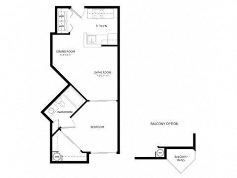 Floor plan for 1 bed, 1 bath, 467 sqft