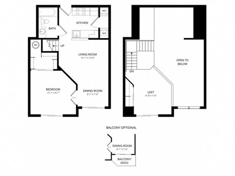 Floor plan for 1 bed, 1 bath, 743 sqft