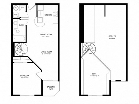 Floor plan for 1 bed, 1 bath, 780 sqft