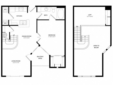 Floor plan for 1 bed, 1 bath, 899 sqft