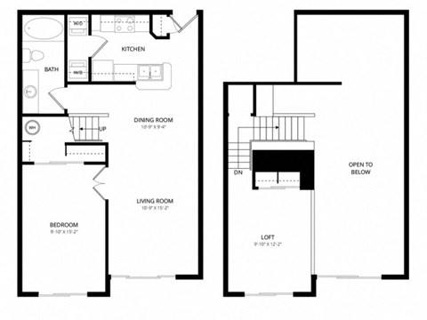Floor plan for 1 bed, 1 bath, 907 sqft