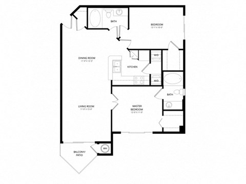 Floor plan for 2 beds, 2 baths, 971 sqft
