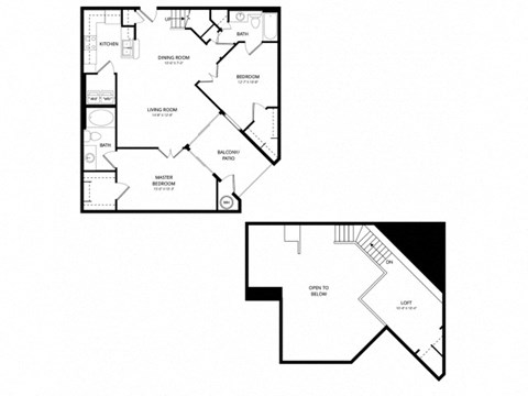 Floor plan for 2 beds, 2 baths, 1215 sqft