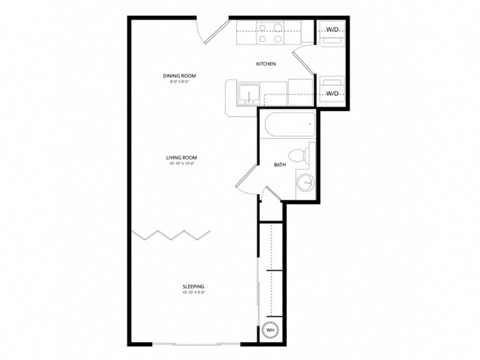 Floor plan for studio, 1 bath, 479 sqft