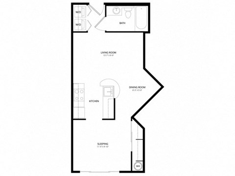 Floor plan for studio, 1 bath, 502 sqft