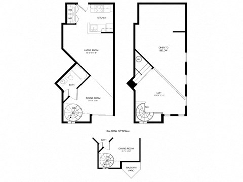 Floor plan for studio, 1 bath, 628 sqft