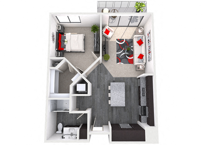 Floor plan for 1 bed, 1 bath, 759 sqft