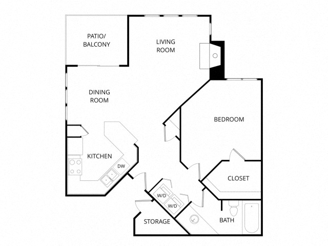 Floor plan for 1 bed, 1 bath, 752 sqft