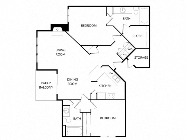 Floor plan for 2 beds, 2 baths, 1042 sqft