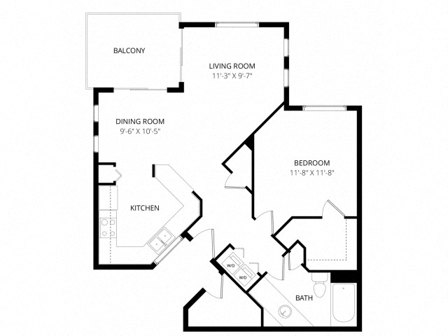 Floor plan for 1 bed, 1 bath, 754 sqft