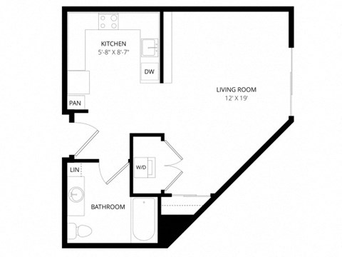 Floor plan for studio, 1 bath, 422 sqft