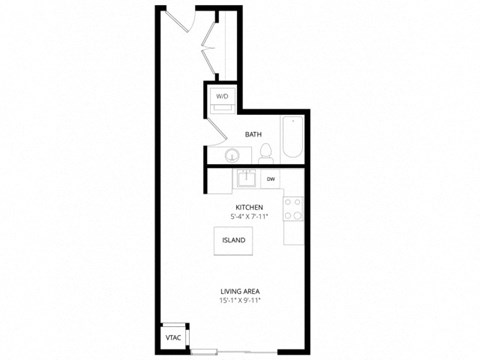 Floor plan for studio, 1 bath, 473 sqft