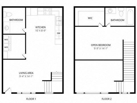 Floor plan for 1 bed, 1 bath, 700 sqft