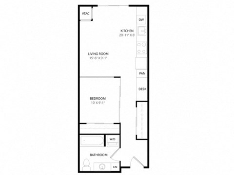 Floor plan for 1 bed, 1 bath, 473 sqft