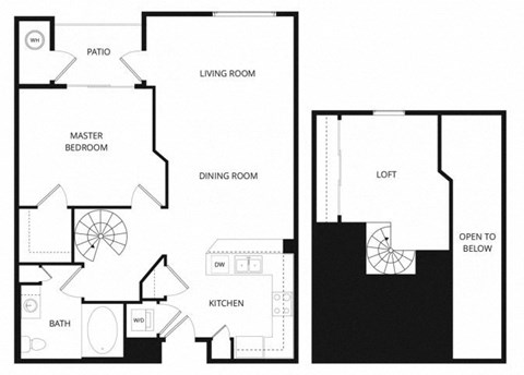 Floor plan for 1 bed, 1 bath, 923 sqft