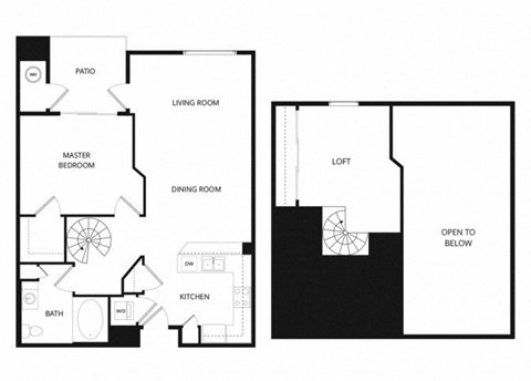 Floor plan for 1 bed, 1 bath, 923 sqft