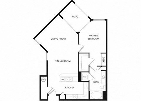 Floor plan for 1 bed, 1 bath, 795 sqft