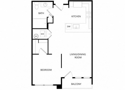 Floor plan for studio, 1 bath, 617 sqft