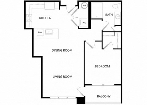 Floor plan for 1 bed, 1 bath, 742 sqft