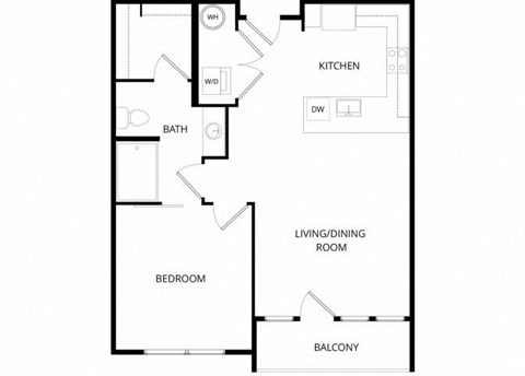 Floor plan for 1 bed, 1 bath, 742 sqft