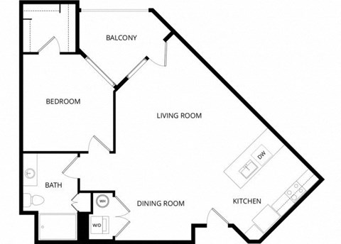 Floor plan for 1 bed, 1 bath, 816 sqft