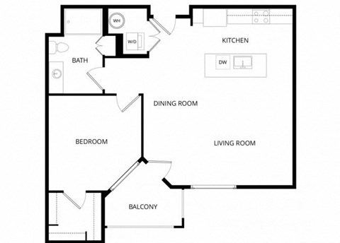 Floor plan for 1 bed, 1 bath, 809 sqft
