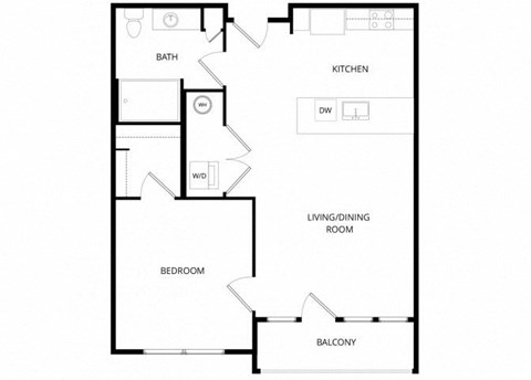 Floor plan for 1 bed, 1 bath, 742 sqft