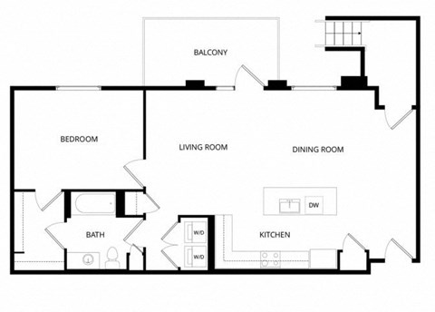 Floor plan for 1 bed, 1 bath, 920 sqft