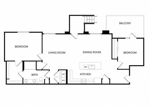 Floor plan for 2 beds, 1 bath, 1135 sqft
