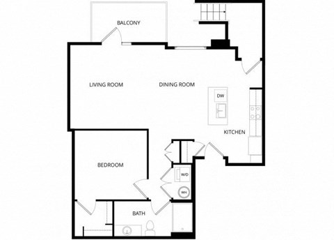 Floor plan for 1 bed, 1 bath, 912 sqft