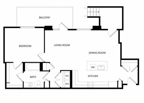 Floor plan for 1 bed, 1 bath, 901 sqft