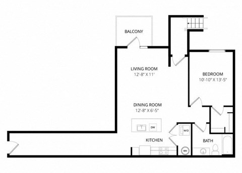 Floor plan for 1 bed, 1 bath, 968 sqft